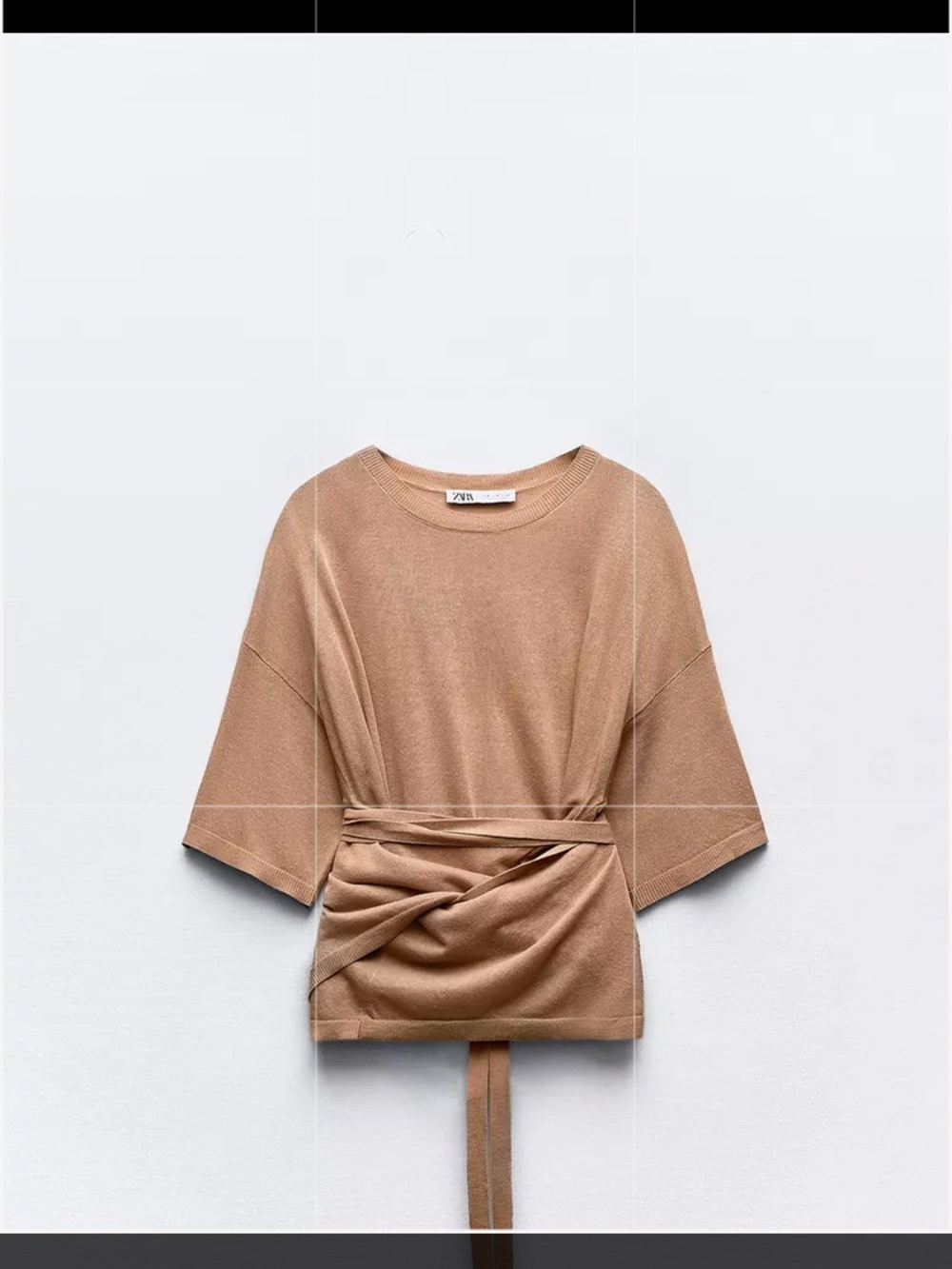 Zara Women's Taupe Wrap-Front Short Sleeve Knit Top